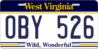 WV license plate OBY526