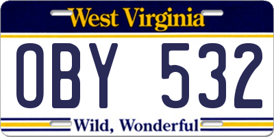 WV license plate OBY532