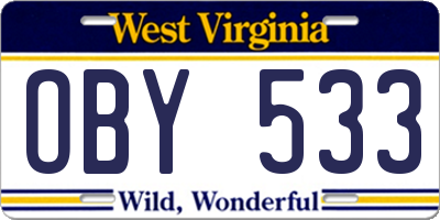 WV license plate OBY533