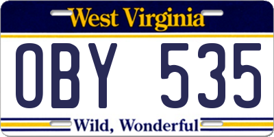 WV license plate OBY535