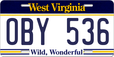 WV license plate OBY536