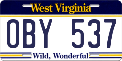 WV license plate OBY537