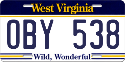 WV license plate OBY538