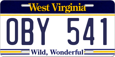 WV license plate OBY541