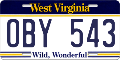 WV license plate OBY543