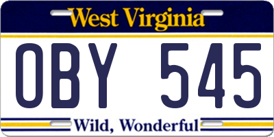 WV license plate OBY545