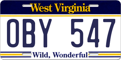 WV license plate OBY547