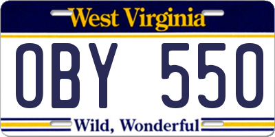 WV license plate OBY550