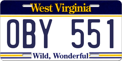 WV license plate OBY551