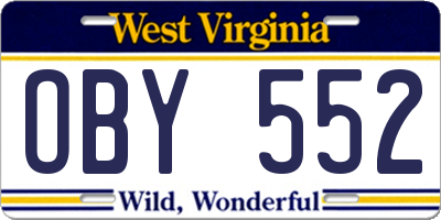 WV license plate OBY552