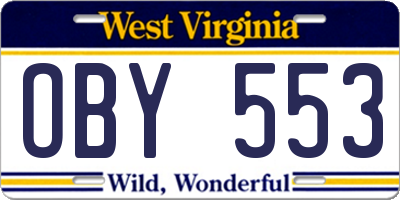 WV license plate OBY553