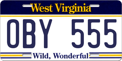 WV license plate OBY555