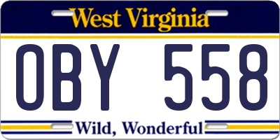 WV license plate OBY558