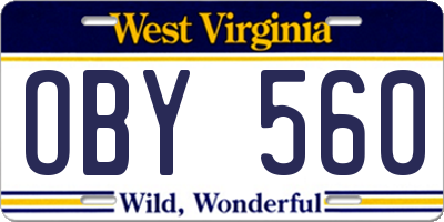 WV license plate OBY560