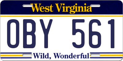 WV license plate OBY561
