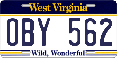 WV license plate OBY562