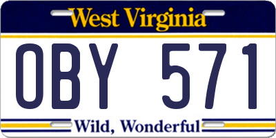 WV license plate OBY571