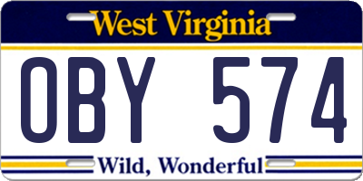 WV license plate OBY574