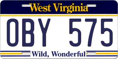 WV license plate OBY575