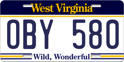 WV license plate OBY580