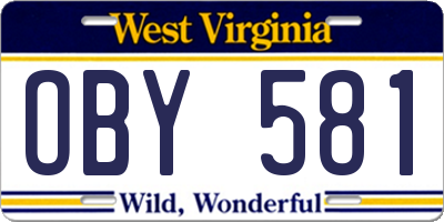 WV license plate OBY581