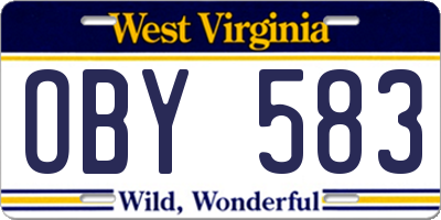 WV license plate OBY583