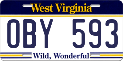 WV license plate OBY593