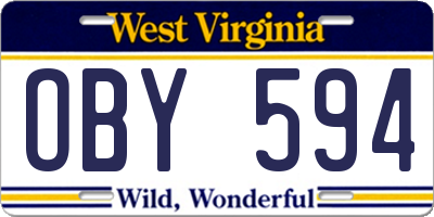 WV license plate OBY594