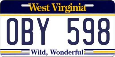 WV license plate OBY598