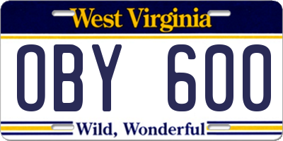 WV license plate OBY600