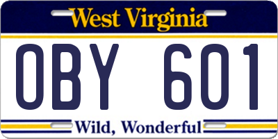 WV license plate OBY601