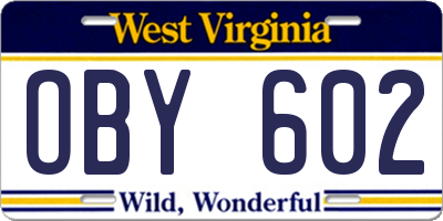WV license plate OBY602