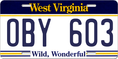 WV license plate OBY603