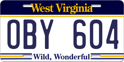 WV license plate OBY604
