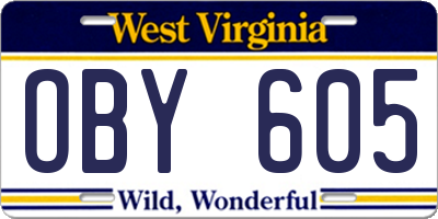WV license plate OBY605
