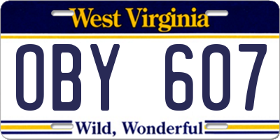 WV license plate OBY607