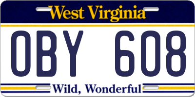WV license plate OBY608