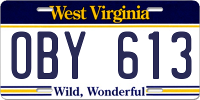 WV license plate OBY613