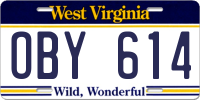 WV license plate OBY614