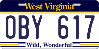 WV license plate OBY617