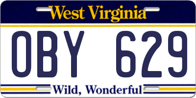 WV license plate OBY629