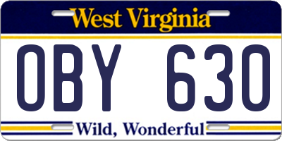 WV license plate OBY630