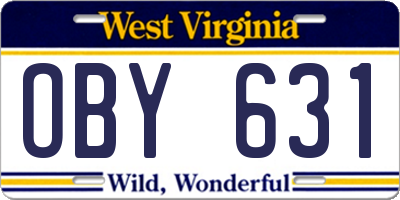 WV license plate OBY631