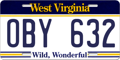 WV license plate OBY632