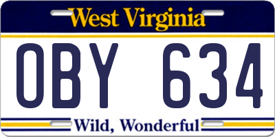 WV license plate OBY634