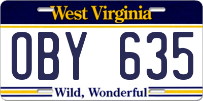 WV license plate OBY635