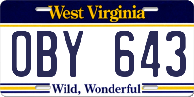 WV license plate OBY643