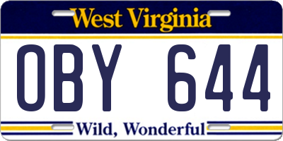 WV license plate OBY644
