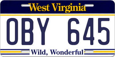 WV license plate OBY645