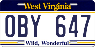 WV license plate OBY647